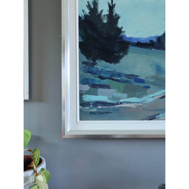Blue Mid-Century Modern 'The Long Turn Home' Vintage Swedish Expressive Landscape Oil Painting, Framed For Sale - Image 8 of 16