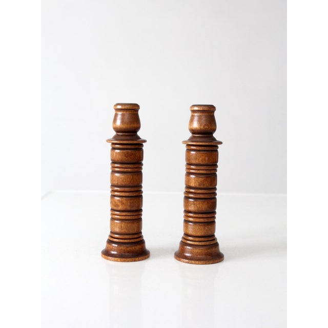 Vintage Modular Wood Candlestick Holders Pair For Sale - Image 6 of 18