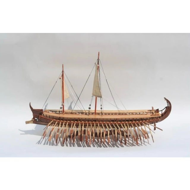 Handcrafted Ancient Greek Trireme Ship Model – Museum-Quality Wooden Galley for Historical Decor For Sale - Image 4 of 14