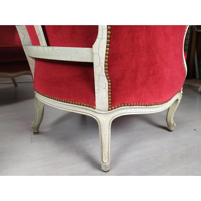 Red Louis XV Bergere Armchairs, 1950s, Set of 4 For Sale - Image 8 of 18