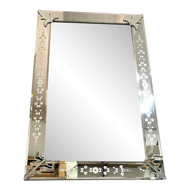 Glass Elegant Italian-Style Rectangular Wall Mirror With Hand-Carved Venetian Frame For Sale - Image 7 of 7