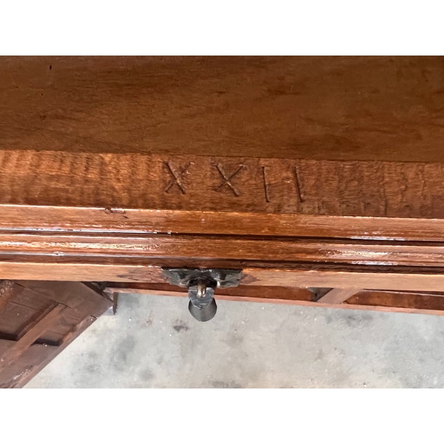 Brown 19th Spanish Baroque Carved Walnut Tuscan Two Drawer Credenza or Buffet For Sale - Image 8 of 9