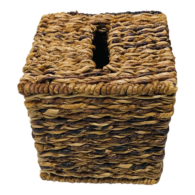 Vintage Seagrass Tissue Box Cover For Sale