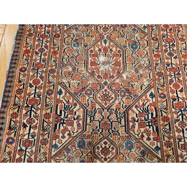 Persian Antique Persian Serab Camel Hair Runner Rug, Hand-Knotted Wool, Geometric Pattern, Red & Green, 3x19 For Sale - Image 3 of 18