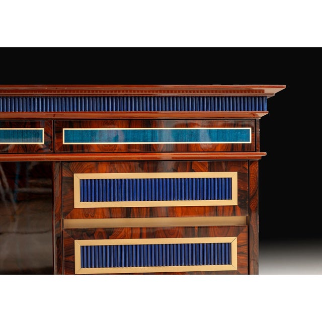 Italian Walnut & Blue Onyx Executive Pedestal Desk With Leather Writing Surface For Sale - Image 4 of 6