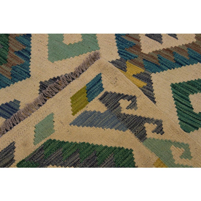 Textile Bohemian Kilim Ivory Green Wool Rug - 5'6" X 8'1" For Sale - Image 7 of 7