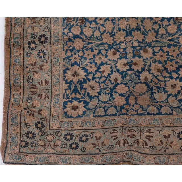 1920s 1920s Persian Kirman Indigo Blue, Beige and Brown Handwoven Wool Runner For Sale - Image 5 of 8