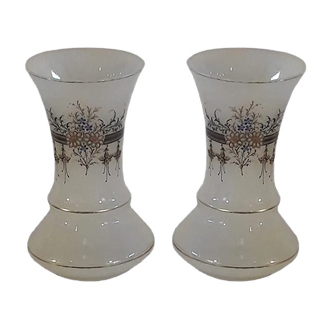 Mid-Century Opaline White Vases, Set of 2 For Sale