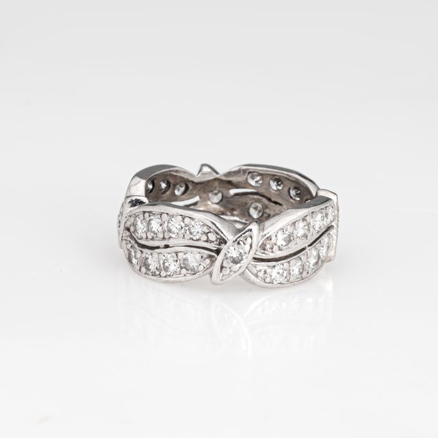 Mid-Century Modern Vintage Diamond Eternity Mid Century Platinum Band Bridal Wedding Ring Size 4.75 For Sale - Image 3 of 5