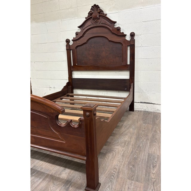 Wood Antique Full Size Victorian Eastlake Monumental High Back Carved Walnut Bed For Sale - Image 7 of 9