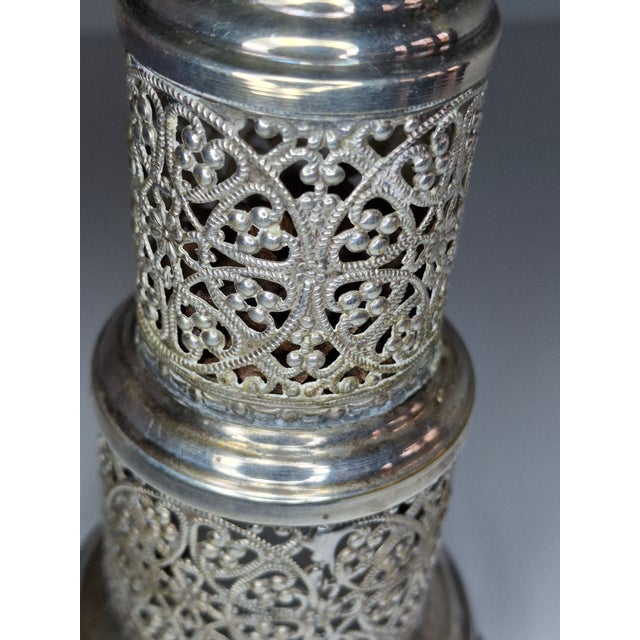 Metal 19th Century Silver Filigree Besamim Spice Tower Judaica Havdalah Turret W/ Flag For Sale - Image 7 of 9