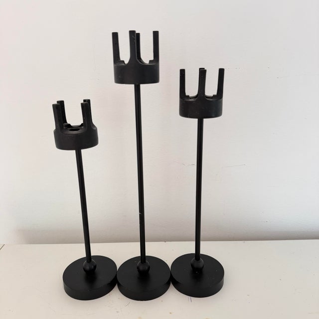 Vintage MCM Candlestick Holders by Van Keppel-Green, Set of Three. Cast Iron Brutalist Style For Sale - Image 10 of 10