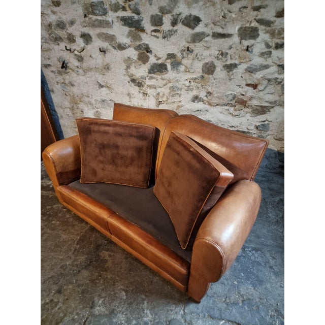 Metal Vintage Leather Moustache Sofa, France, 1940s-1950s For Sale - Image 7 of 17