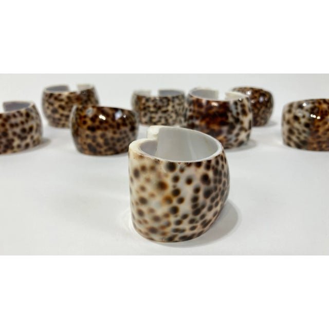 Brown Vintage Tiger Cowrie Shell Napkin Rings, S/10 For Sale - Image 8 of 9