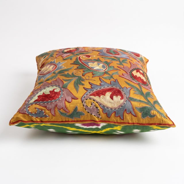 Contemporary Outpost Original Marigold Paisley Suzani Pillow For Sale - Image 4 of 5