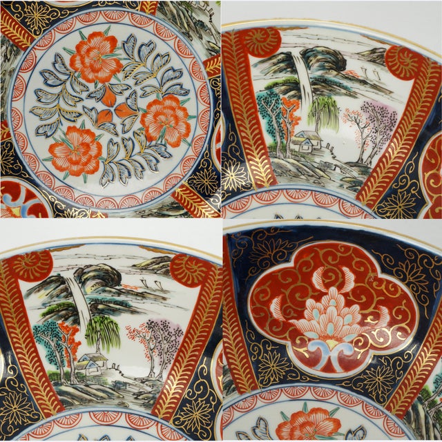 Large Japanese Imari Charger and Matching Large Bowl With Landscape Scenes Signed Teizen C 1910 For Sale - Image 9 of 11