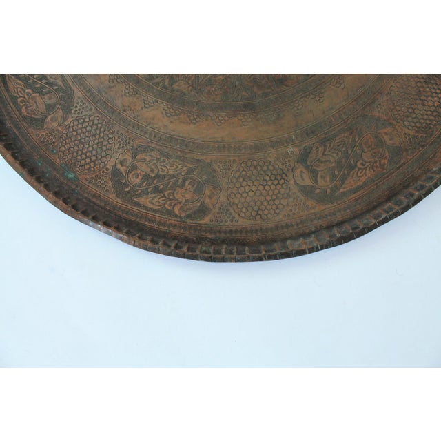 Antique Finely Engraved Copper Tray Wall Hanging For Sale In Milwaukee - Image 6 of 12