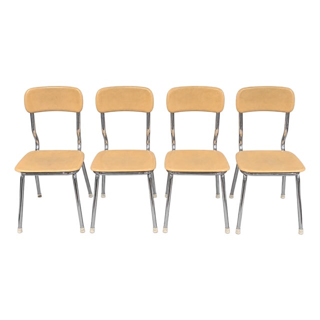Vintage Heywood-Wakefield Heywoodite Chairs Set of 4 MCM Chrome School Dining For Sale