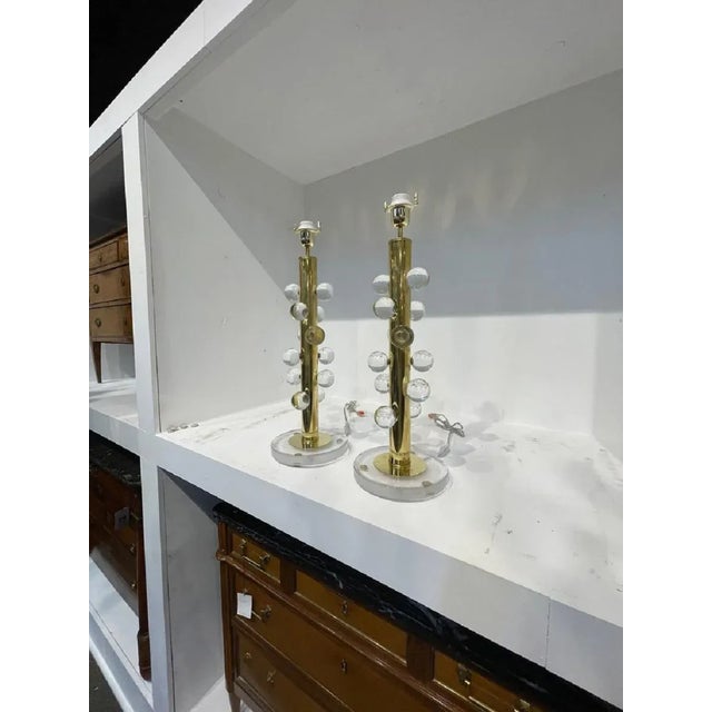 Brass Murano Glass Ball Lamps For Sale - Image 8 of 9