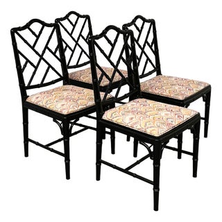 Faux Bamboo Dining Chairs in Black Lacquer, Set of 4 For Sale