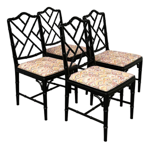 Faux Bamboo Dining Chairs in Black Lacquer, Set of 4