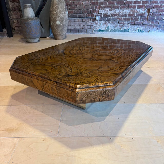 Metal 1970s Large Brass and Woodgrain Lacquer Coffee Table For Sale - Image 7 of 12