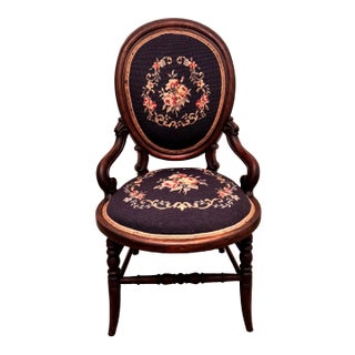 Antique Upholstered Armchair With Needlepoint Upholstery 1938 For Sale