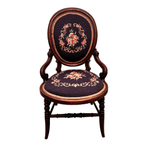 Antique Upholstered Armchair With Needlepoint Upholstery 1938