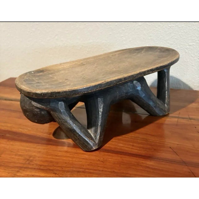 1980s 1980s African Wood Figure Holding a Wood Tray For Sale - Image 5 of 6