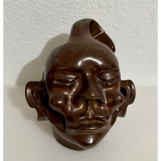 Colin Webster Watson, New Zealand Modernist Abstract Bronze Maori Head Sculpture Colin Webster Watson, 1967 For Sale - Image 10 of 16