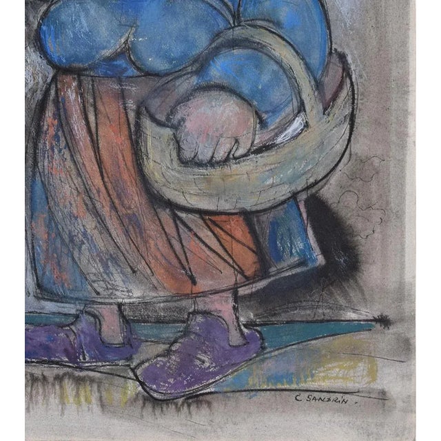 Figure is an original mixed media drawing, ink, pastel and watercolor on paper signed ''C. Sandrin'' The state of...