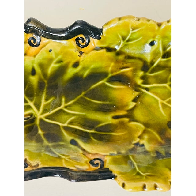 French Antique Majolica French Elingated Ceramic Dish For Sale - Image 3 of 4
