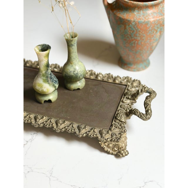 Vintage Victorian Style Brass Vanity Tray With Claw Feet For Sale - Image 10 of 10