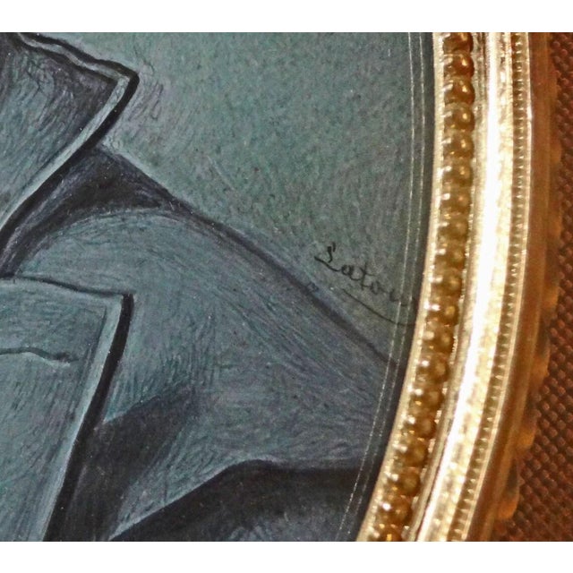 French Antique Napoleon Miniature Portrait Painting Gilt Bronze Frame Signed Latour For Sale - Image 3 of 4