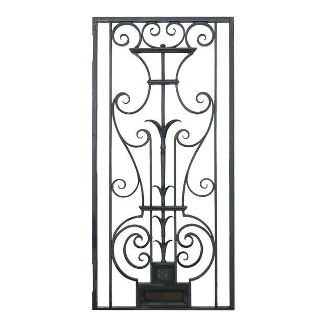 Mid 20th Century Reclaimed Scroll Urn Design Cast Iron Window Guard Panel For Sale