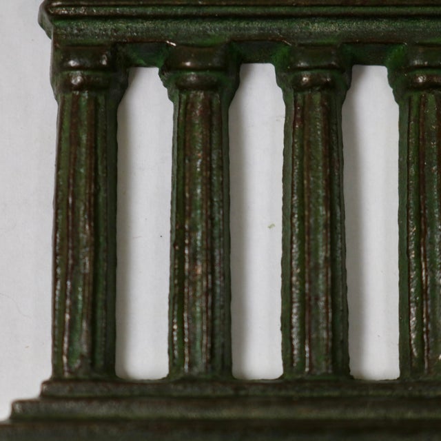 Vintage Solid Cast Iron Parthenon Greek Roman Temple Column Bookends With Faux Green Patina For Sale - Image 11 of 11