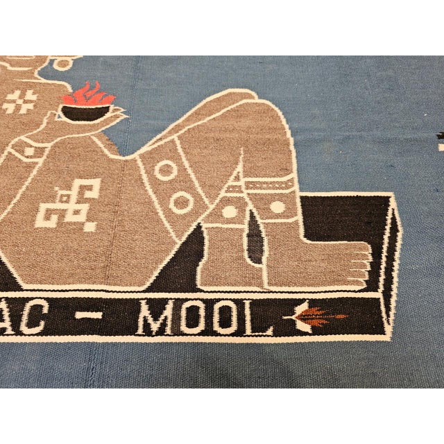 Vintage Southwestern Texcoco Saltillo Blanket Kilim, Mexican Deity Motif, Royal Blue, 4x6 For Sale - Image 13 of 16