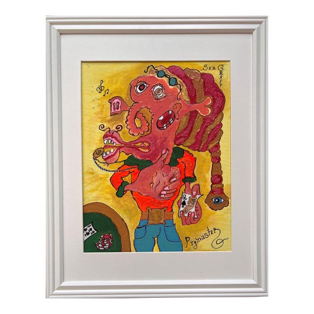 Original Serg Graff "PigMaster" – Unique Surreal Naïve Fantasy Acrylic Artwork For Sale