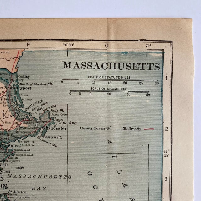 American Antique 1920s Massachusetts State Map For Sale - Image 3 of 5