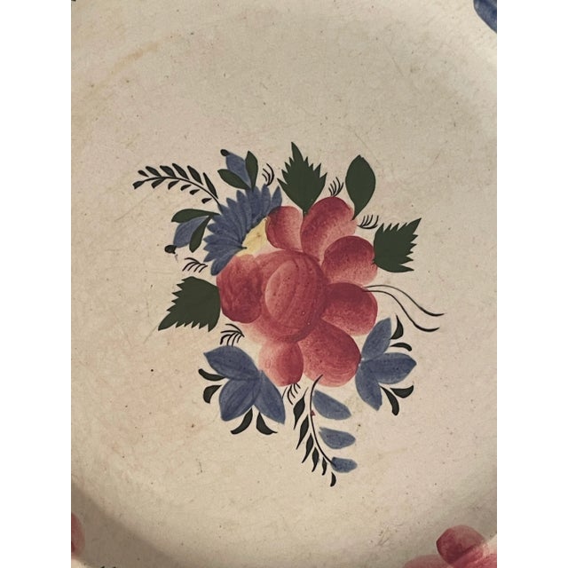 Antique Spongeware Ceramic Plate - Decorative Blue and Pink Floral Border For Sale In Philadelphia - Image 6 of 6