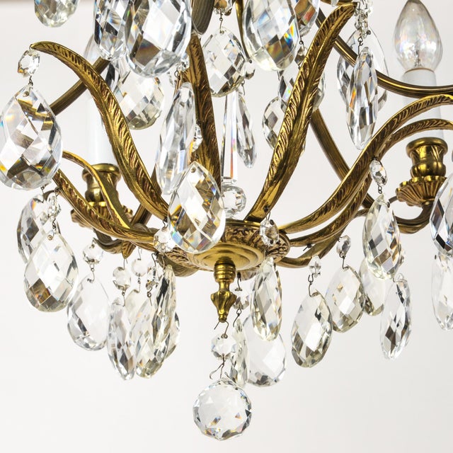 Vintage Brass and Crystal Chandelier 5 Light Baroque Rococo Revival Made in Sweden For Sale - Image 14 of 18