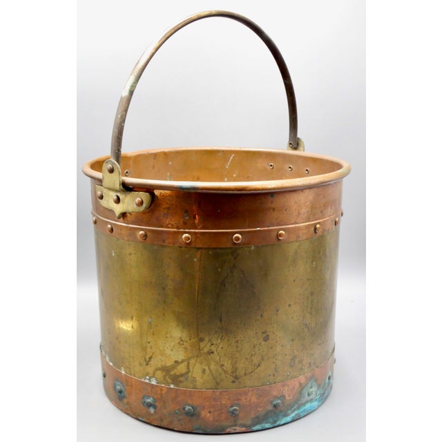 Metal Antique English Copper & Brass Jardiniere Bucket For Sale - Image 7 of 10