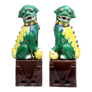 Chinese Multicolored Foo Dogs - a Pair For Sale