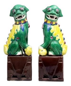 Chinese Multicolored Foo Dogs - a Pair