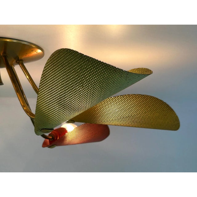 Mid-Century Modern Perforated Metal and Brass Ceiling Lamp by Mathieu Matégot, 1950s For Sale - Image 15 of 18