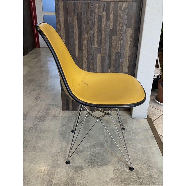 Vintage Yellow Vinyl-Covered Fiberglass Chair by Charles and Ray Eames for Herman Miller, 1950s For Sale - Image 9 of 18