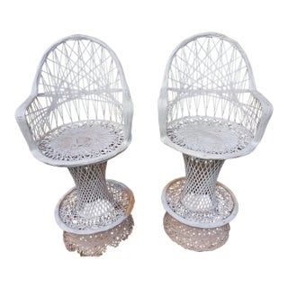 1960s Pair of Russel Woodard Set Barstools Spun Fiber For Sale