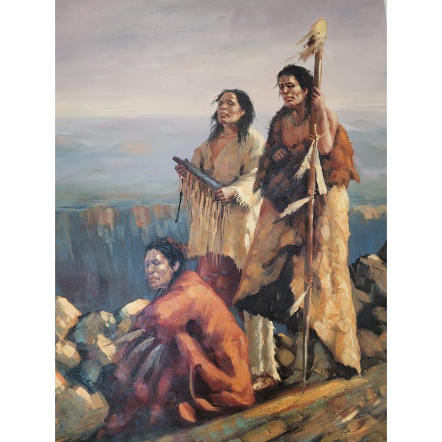 American 1970s Vintage American Indian Oil Painting on Canvas For Sale - Image 3 of 8