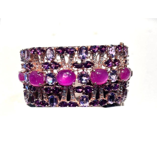 Bochic “Capri” Vintage Natural Ruby & Amethyst Cuff Set In 18K Gold & Silver For Sale - Image 15 of 15