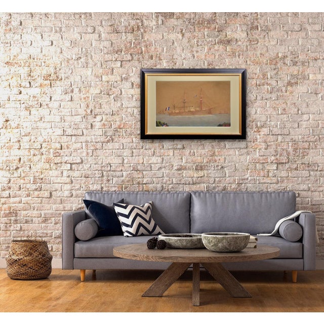 French Navy Ironclad Warship, Early 20th Century, Gouache & Watercolor on Paper For Sale - Image 18 of 18